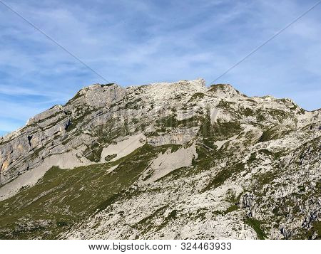 Mutteristock Mountain Above The Wagital Valley (waegital Or Wägital) And Alpine Lake Wagitalersee (w