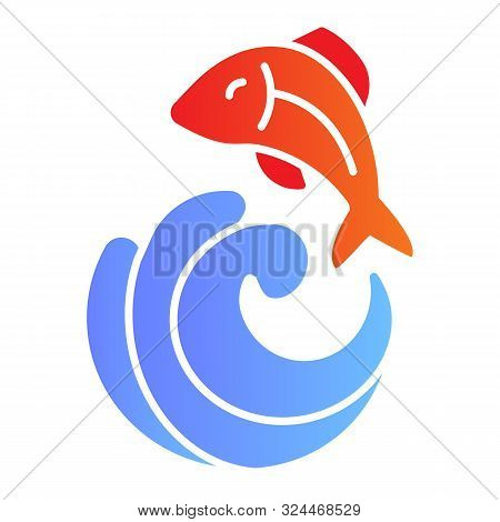 Wave With Fish Flat Icon. Fishing Color Icons In Trendy Flat Style. Fish In The Sea Gradient Style D