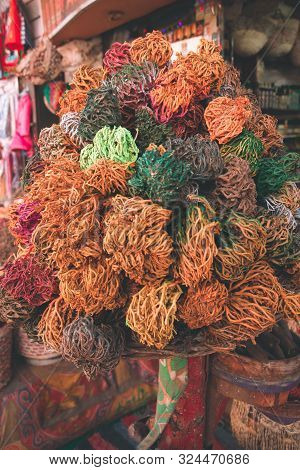 Multicolor Selaginella Lepidophylla On A Street Market Counter.