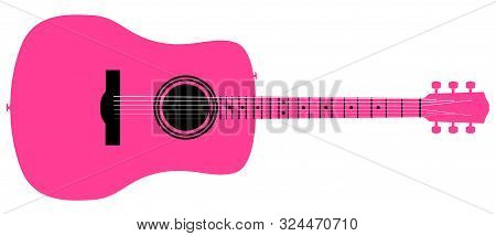A Typical Acoustic Guitar In Pink Isolated Over A White Background.