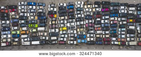 Top View Of Cars At Junkyard