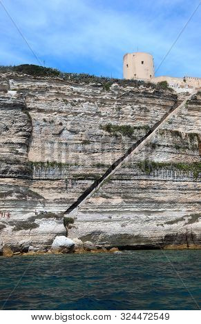 Cliffed Coast In Bonifacio Town With Stairway Of Aragon King