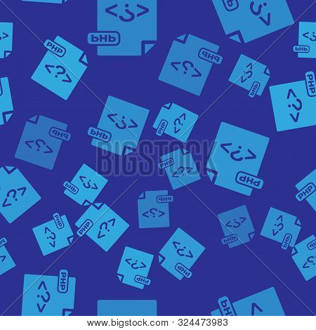 Blue Php File Document. Download Php Button Icon Isolated Seamless Pattern On Blue Background. Php F