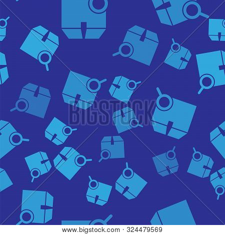 Blue Search Package Icon Isolated Seamless Pattern On Blue Background. Parcel Tracking Symbol. Magni