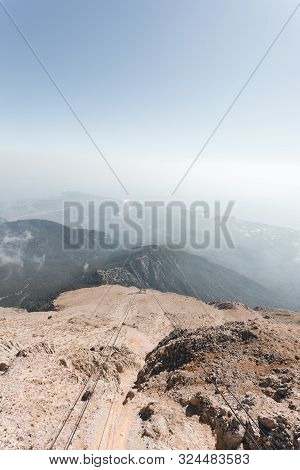 Panoramic View From The Viewpoint On Taurus Mountains And On The Coast Of Kemer With Cables Of The O