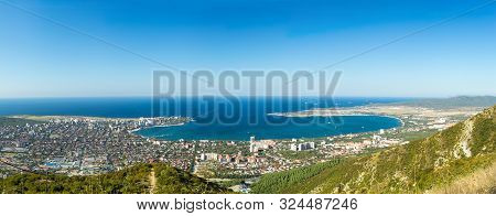 Wide Aerial Panorama Of Gelendzhik Resort City, Krasnodar Region, Russia. View From Hill Of Caucasia