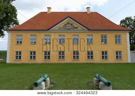 Copenhagen, Denmark, August,15, 2019: Yellow Building Of Naval Association In The Historical Fortres