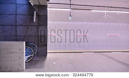 Warsaw,poland. 27 September 2019. Second Line Of Warsaw Subway System. Warsaw Metro Station Interior