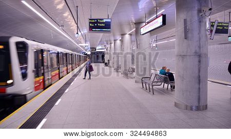 Warsaw,poland. 27 September 2019. Second Line Of Warsaw Subway System. Warsaw Metro Station Interior