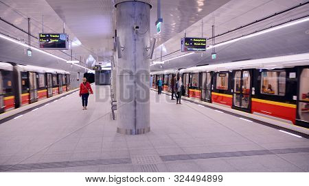 Warsaw,poland. 27 September 2019. Second Line Of Warsaw Subway System. Warsaw Metro Station Interior