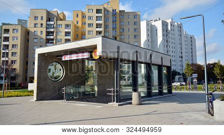Warsaw,poland. 27 September 2019. Second Line Of Warsaw Subway System. The Entrance Of A Subway Stat