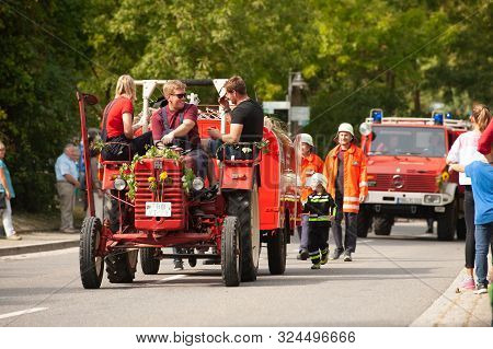 Germany, Niederstetten, Baden Wurttemberg. September 2019. Traditional Autumnal Harvest Fest. Decora