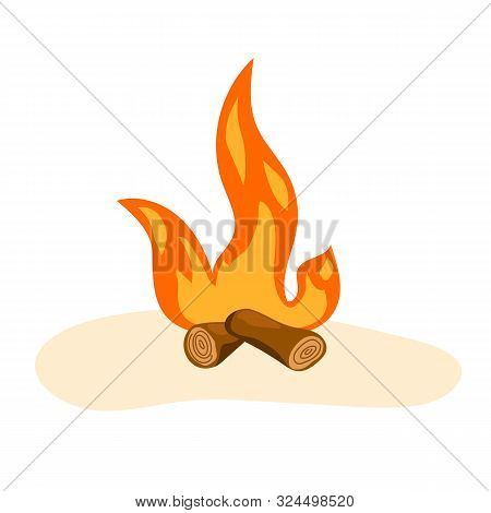 Orange Fire With Firewood. Cartoon Style Vector Illustration On White Background. Outdoor Campfire I