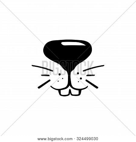 Black And While Rabbit Face Vector Illustration. Cute Rabbit Icon. Animal Nose And Teeth Logo For Ve