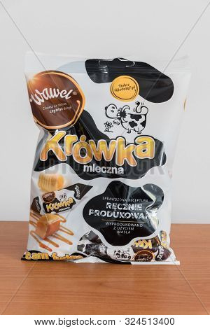 Pruszcz Gdanski, Poland - June 12, 2019: Package Of Wawel Krowka Mleczna. Polish Traditional Milk To