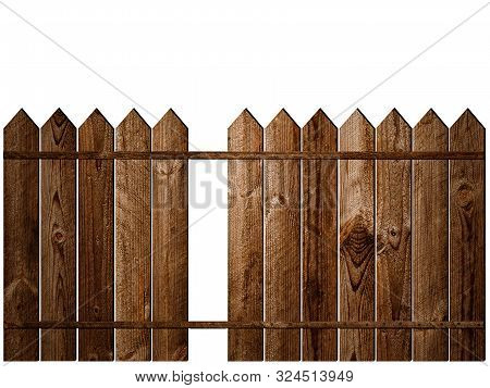 Wooden Fence Without One Plank Over White Background