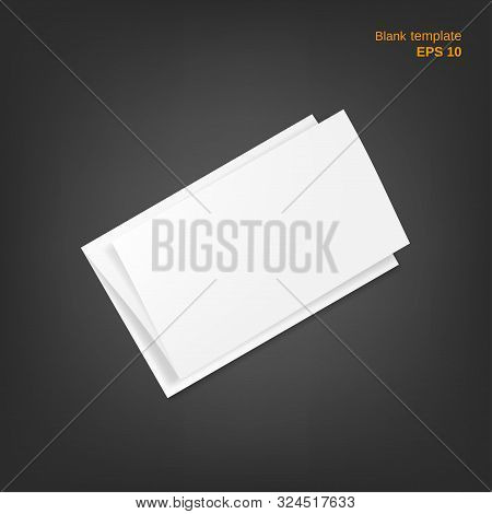 Vector Illustration Of Tri Fold Paper Sheet With Shadow. Empty Booklet On Grey Background. Blank Can
