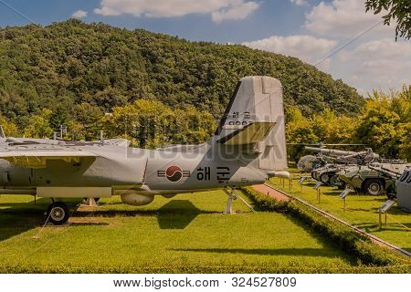 Daejeon, South Korea; September 19, 2019: Grumman S-2e Tracker Aircraft Along With Other Military Ve