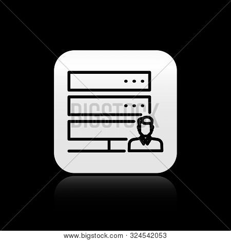Black Customer Care Server Icon Isolated On Black Background. Tech Support Concept With Male Operato