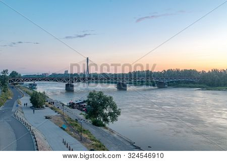 Sunset Time Over Vistula River In Warsaw, Poland.