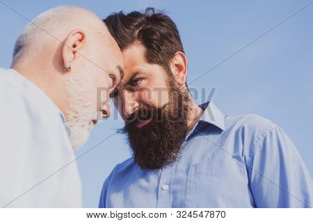 Man. Family Generation: Future Dream And People Concept. Male Multi Generation Portrait. Two Generat