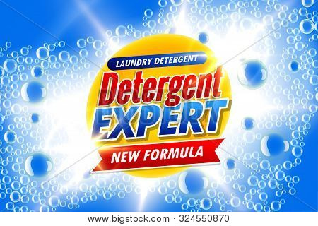 Laundry Detergent Template Ads Banner With Soap Bubbles