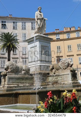 Ajaccio, 2a, France - August 25, 2019: Monument With Statue Of Napoleon Bonaparte In The Main Square