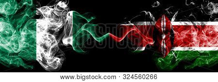 Nigeria Vs Kenya, Kenyan Abstract Smoky Mystic Flags Placed Side By Side. Thick Colored Silky Smoke 
