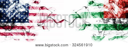 United States Of America Vs Abkhazia, Abkhazian Smoky Mystic Flags Placed Side By Side. Thick Colore
