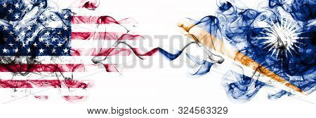 United States Of America Vs Marshall Islands Smoky Mystic Flags Placed Side By Side. Thick Colored S
