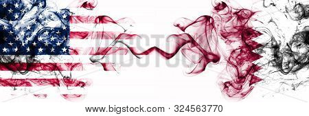 United States Of America Vs Qatar, Qatari Smoky Mystic Flags Placed Side By Side. Thick Colored Silk