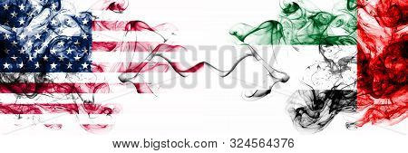 United States Of America Vs United Arab Emirates, Emirati Smoky Mystic Flags Placed Side By Side. Th