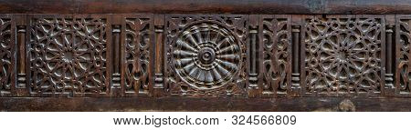 Traditional Interleaved Wooden Decorated Arabesque Patterns, Facade Of Beit El Sehemy Historic Build