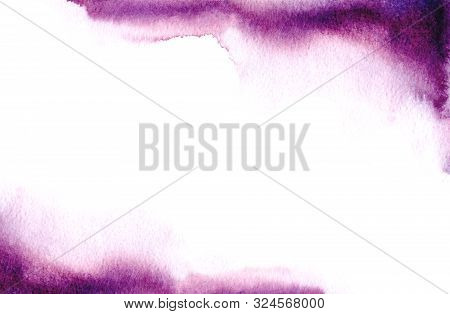 Watercolor Abstract Background Of White Color With Corner Filled With Purple Paint Splashes Of Diffe