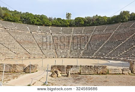 Epidaurus Argolis Greece, June 23 2019: The Ancient Theater Of Epidaurus Argolis Greece.