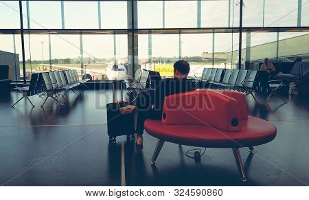 Vienna Schwechat, Austria. September 2019: Commuters At The Airport Departures Lounge And Passengers