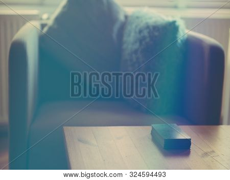 Tarot Cards Deck On Wooden Table Low Key
