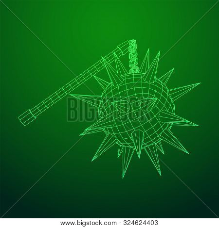 Medieval Chained Mace Ball. Wireframe Low Poly Mesh Vector Illustration.