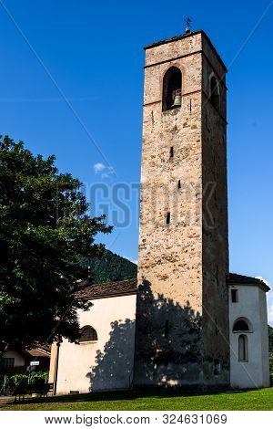 View Of The Facade Of An Old Church In Val Di Cembra (dolomites) Italy