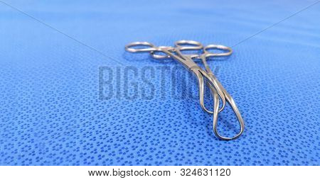 Closeup Image Of Surgical Instrument Known As Towel Clip Or Towel Clamp