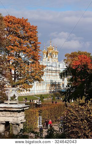 Russia, St. Petersburg, September 28, 2019, Catherine Park. In The Photo, The Catherine Palace In Ts