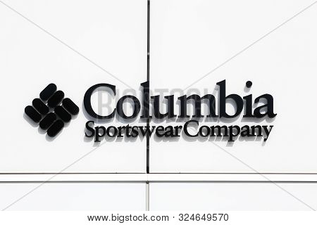 Villefontaine, France - September 13, 2019: Columbia Sportswear Company Logo On A Wall. The Columbia