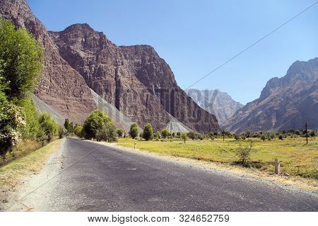 Pamir Highway Or Pamirskij Trakt. Landscape Around Pamir Highway M41 International Road, Pamir Mount