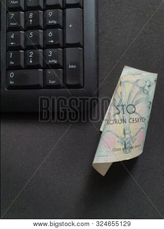 Computer Numeric Keypad And Czech Banknote Of 100 Korun