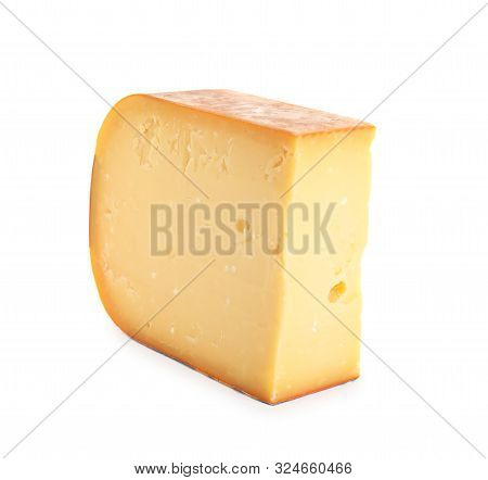 Piece Of Tasty Cheddar Cheese Isolated On White