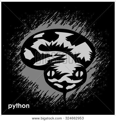 Black Python On Comic Background. Black Python Monogram