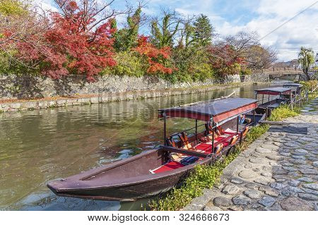 Tourist Sightseeing Boat In Hachiman-bori Canal In Omihachiman, Japan