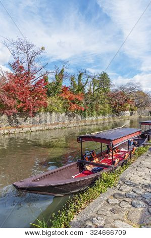 Tourist Sightseeing Boat In Hachiman-bori Canal In Omihachiman, Japan