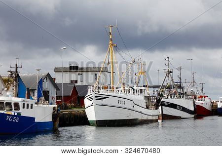 Traslovslage, Sweden - September 3, 2019: Fishing Boats Moored In Traslovslage Fishing Harbor.