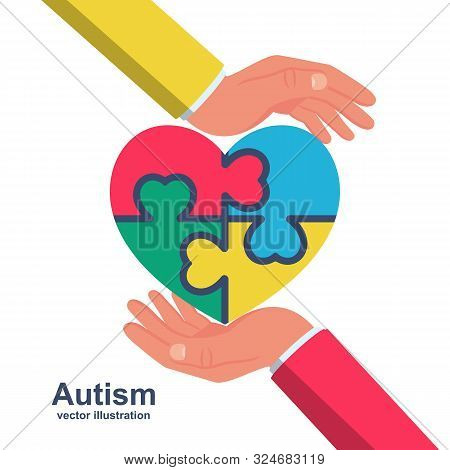 World Autism Day. Utism Awareness. Puzzle Or Mosaic In The Form Of A Heart. Vector Illustration Flat